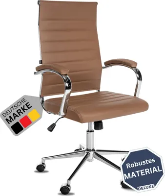 Produktbild von DELUKE® Bürostuhl Ergonomisch MEGAO Schreibtischstuhl Echtleder | Höhenverstellbarer Drehstuhl, Arbeitsstuhl mit Armlehne | Chefsessel, Computerstuhl 135 kg | Hellbraun