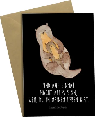 Produktbild von Mr. & Mrs. Panda babykarte Otter Kind - Schwarz - Geschenk, Grußkarte, Mama, Baby, Familie, osterkarten, hochzeitskarten, Geburt, vatertagskarte, Grußkarten, Mutter
