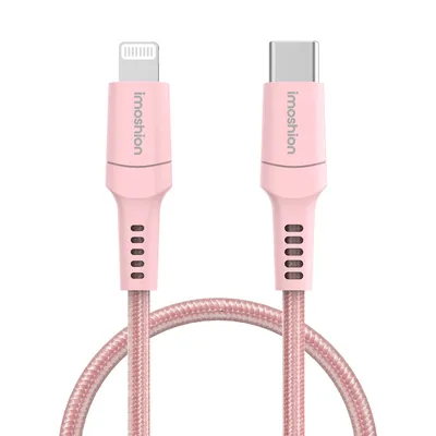 Produktbild von imoshion Lightning- auf USB-C-Kabel – nicht MFi- – Geflochtenes Gewebe – 1 m – Rosa