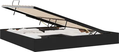 Image de vidaXL Coffre de lit avec espace de rangement, noir, 200 x 200 cm, revêtement en tissu