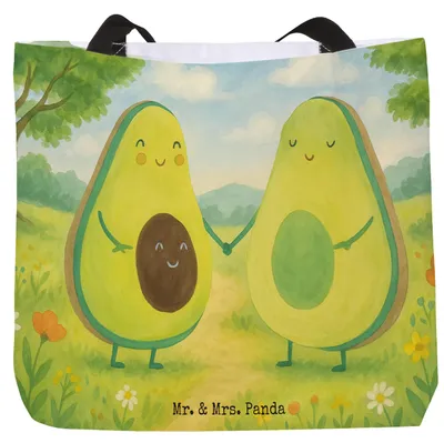 Produktbild von Mr. & Mrs. Panda Tote Bag Avocado Pärchen Design - Weiß - Geschenk, Tasche, Gesund, Unitasche, Reisetasche, Strandtasche, Tragetasche, Geburt, Schultasche, Kinder, Liebe