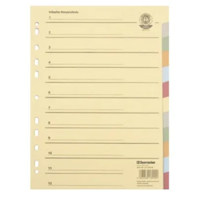 Produktbild von Soennecken 1523, Leerer Registerindex, Karton, Mehrfarbig, Porträt, A4, 250 g/m²