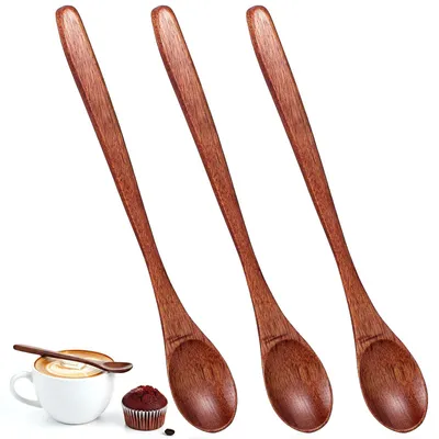 3 Holztheelöffel, Bambus, langstielig, 19,5 cm, Honiglöffel