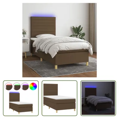 Produktbild von The Living Store Boxspringbett mit Matratze & LED Dunkelbraun 90x200 cm Stoff