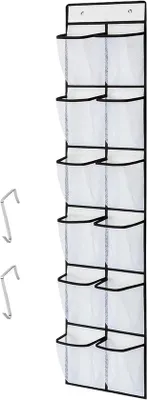 Obrázek produktu pro Závěsný botník s 12 přihrádkami a 2 háčky, bílá/černá