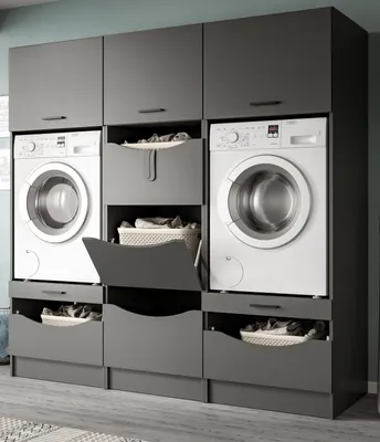 Produktbild von Waschmaschinenschrank "Flexy" in grau Set 3-teilig 192 x 196 cm