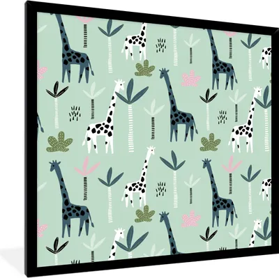 Produktbild von MuchoWow® MuchoWow® Gerahmtes Poster Dschungel - Giraffe - Palme 40x40 cm - Poster mit zchwarzem Bilderrahmen - Mit Rahmen - Wanddekoration Schlafzimmer