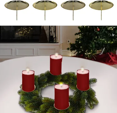 Produktbild von Adventskranz-Stecker 4er Set Kerzenhalter Stecker gold Ø7,5cm Dorn Stumpenkerze Kranzstecker