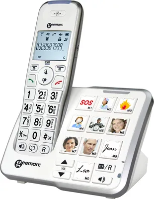 Produktbild von Geemarc AmpliDECT 295 PHOTO Großtastentelefon mit 10 Direktwahl-Fototasten und optischer Anrufanzeige an der Basisstation, integrierter Anrufbeantworter, Deutsche Version