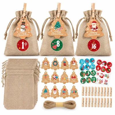 Adventskalender zum Befüllen, 24-teilig, mehrfarbig, 14 cm