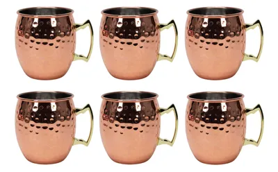 Produktbild von 6x MOSCOW MULE BECHER "Hammerschlag" 500ml aus Kupfer und Edelstahl Trinkbecher Kaffeebecher Trinken Kaffee Cocktail Tasse Bar 50
