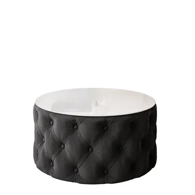 Produktbild von CHESTERFIELD 70 cm runder gepolsterter Couchtisch, Jasmine 100 + Weiß