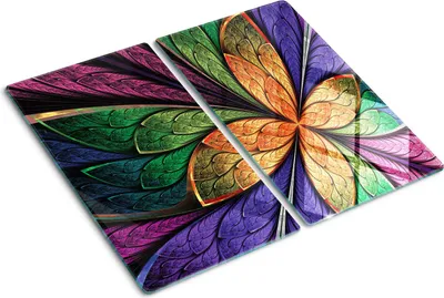 Immagine prodotto di Pannello protettivo in vetro – Copertura per piano cottura – Copertura per piano cottura a induzione – 2x30x52 cm – Facile da pulire – Vetro temperato – Motivo floreale frattale