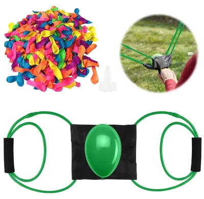 Imagen del producto de Lanzador de globos de agua con 100 globos, color verde, para uso en jardines y juegos al aire libre