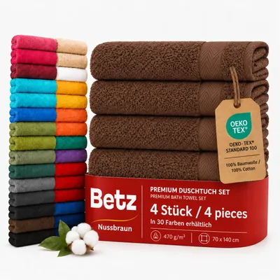 Produktbild von Betz 4 Stück Duschtücher 70 x 140 cm PREMIUM 100% Baumwolle Liegetuch Strandtuch   Farbe: nuss, KI-generiertes Bild