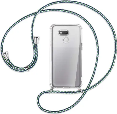 Produktbild von Handykette Backcover-Schutzhülle mit Band (Metall silberfarben) für HTC Desire 12s - grün/blau/weiß