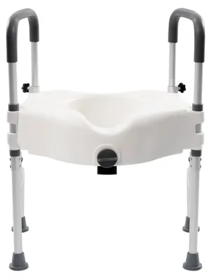 Produktbild von Toilettensitzerhöhung mit Sicherheitsrahmen - 3-in-1 WC-Sitzerhöhung - Höhenverstellbar - Mit Armlehnen - Aluminiumlegierung - Bis 150 kg belastbar - Weiß