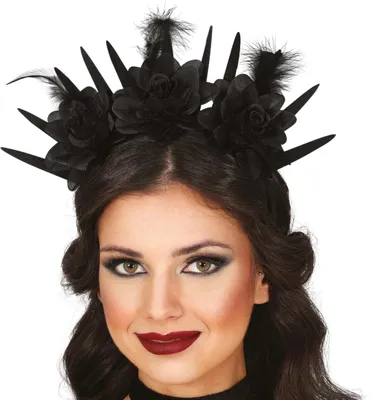 Produktbild von Prinzessin Königin Halloween Haarreif Mittelalter Blumen Kopfschmuck Gothic Krone Eleganz Fantasie Dunkel Blüten Festival Cosplay Majestät Zauber Romantik, Farbe: Schwarz