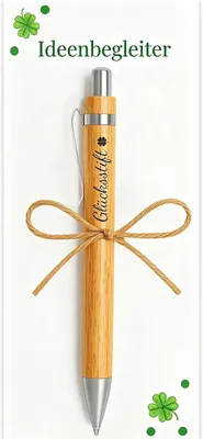 Produktbild von Bambus-Kugelschreiber – Set mit 10 Stück – Kugelschreiber mit Glücksbringermotiv – Geschenk-Kugelschreiber – Abschiedsgeschenke für Kollegen – Lehrergeschenke