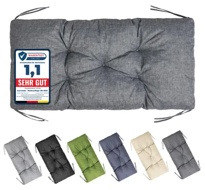 Produktbild von Garronda Bankauflage 100x50 cm ca. 10 cm dick Sitzkissen Outdoor für Gartenbank und Hollywoodschaukel Polster Auflage für Sitzbank wasserabweisend UV-beständig mit Bändern GD-0219 Grau