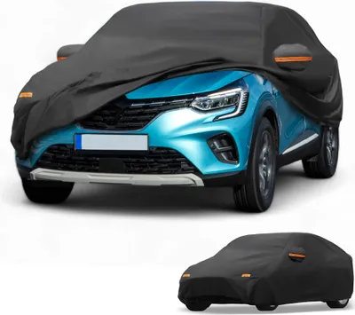 Image de Housse De Voiture ImpermšŠable Toutes Saisons Protection Contre Le Soleil Et La Pluie Pour Renault Clio 1990-2024 210D-Pu Noir Avec Bandes RšŠflšŠchissantes