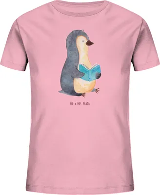 Produktbild von Mr. & Mrs. Panda Organic Kinder T-Shirt Pinguin Buch 7-8 Jahre (122/128) - Baumwolle Pink - Geschenk, Teenager, Kindershirt, Urlaub, für, Nichtstun, Bücherwurm, Bio