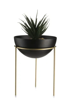Imagen del producto de Estante metálico para flores con cubierta, ideal para áticos, en color dorado y negro, forma de plato, 20 cm de diámetro
