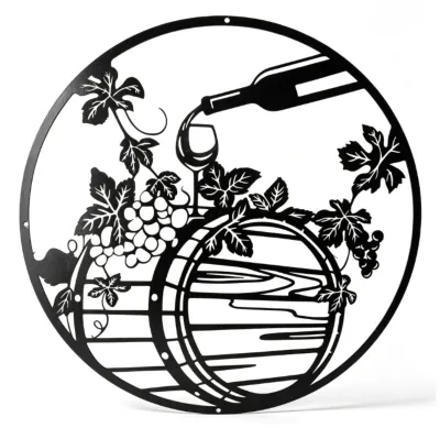 Metall-Wanddekoration Weinthema, Hohlskulptur, Eisenkunst, 34,6 cm