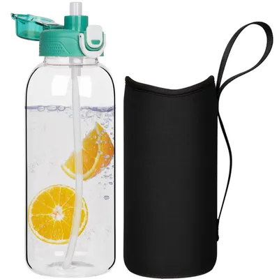 Immagine prodotto di Bottiglia d'acqua in vetro con cannuccia e rivestimento in neoprene