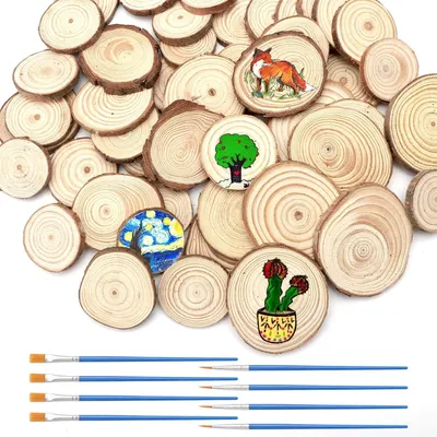 Obrázek produktu pro Kruhové dřevěné plátky, 50 kusů, průměr 3-6 cm, tloušťka 5 mm, vhodné pro kreativní tvoření a řemeslné práce