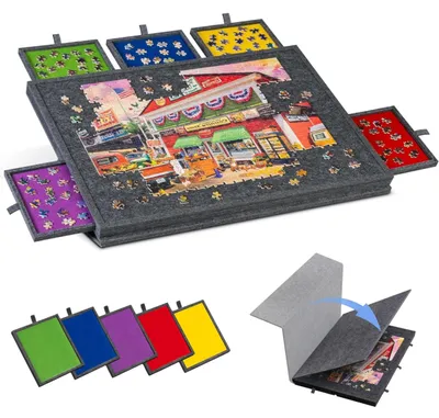 Produktbild von Puzzlebrett Filz 77 x 53 cm, 1000 Teile, 5 Schubladen, faltbar, für Zuhause
