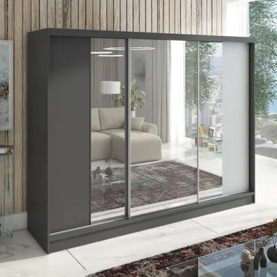 Produktbild von Schwebetürenschrank VIDA 3-türiger Kleiderschrank mit 3 Spiegeln, 3 Schubladen und Kleiderstangen – Funktionalität und Eleganz!