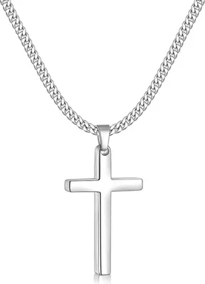 Image de Collier croix homme pendentif acier inoxydable argent/noir/or 38*22mm+55cm
