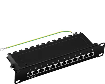 Produktbild von ProfiPatch Cat6 Patchpanel 10 Zoll Verteilerfeld 12 Port Patchfeld RJ45 geschirmt Rackeinbau 1HE schwarz