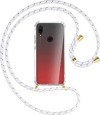 Produktbild von Handykette Backcover-Schutzhülle mit Band (Metall goldfarben) für Xiaomi Redmi 7 - weiß/grau