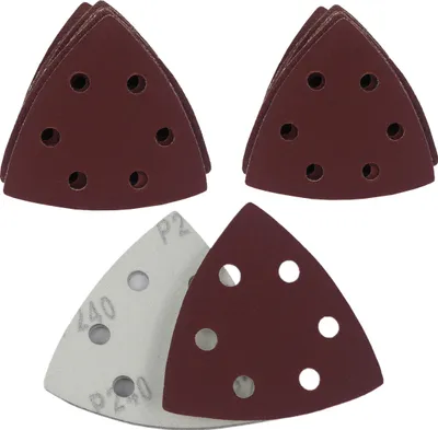 Produktbild von 25 Stück Delta Schleifdreiecke 93x93x93mm Körnung P240 KLETT Schleifscheiben Schleifpapier mit 6 Loch Deltaschleifer Schleifblätter BOHRFUX