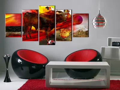 Produktbild von Akustikbild Abstrakt Tier 200x100 cm 5-teilige Bilder Akustikschaum Hochleistungsschallabsorber Schallschutz Leinwand 5 tlg Wandbild Raumakustik Schalldämmung g-A-0120-b-m