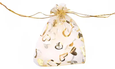 Organza-Beutel mit Kordelzug, 50 Stück, 7x9 cm, Gold