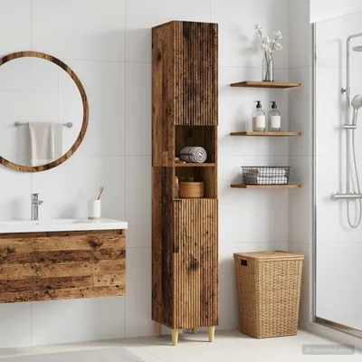 Image de Armoire de salle de bain exclusive ARNHEM avec étagère ouverte, en bois vieilli