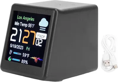 Zdjęcie produktu dla Elektroniczny zegar biurkowy LCD Cyfrowy wyświetlacz Kalendarz Temperatura Prognoza pogody Stacja obsługująca sieć WiFi Czarny