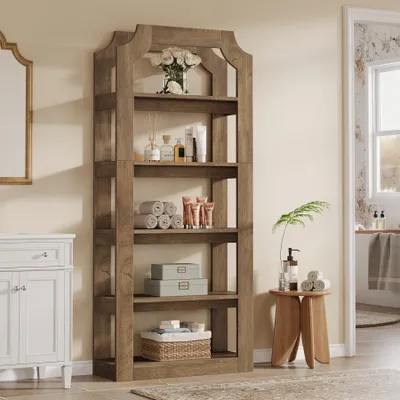 Produktbild von Tribesigns 178 cm hohes 5-stöckiges Bücherregal Holz, Landhausstil mit 80 cm breiten, freistehenden Bücherregalen, Vintage-Regal für Wohnzimmer, Büro