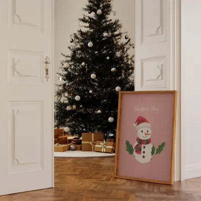 Produktbild von Weihnachtsposter Merry Christmas Aquarell · Geschenkidee · Weihnachtsbaum Schneemann Zuckerstange · Wand deko · Deko Print · ohne Rahmen · Motiv Schneemann · 40 × 60 cm