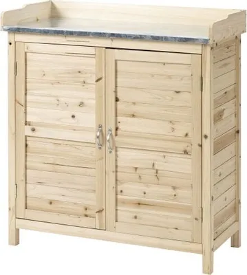 Produktbild von Gartenschrank Naturbelassen 83x40x92cm Holz Pflanztisch mit Unterschrank Geraeteschrank 2 Einlegeboeden Geraeteschuppen Gartenschuppen