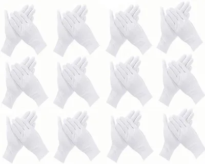 Produktbild von Weiße Baumwollhandschuhe – 12 Paar – Weiche Baumwollhandschuhe – Größe L (22 cm) – Wiederverwendbar – Arbeitshandschuhe – Servierhandschuhe