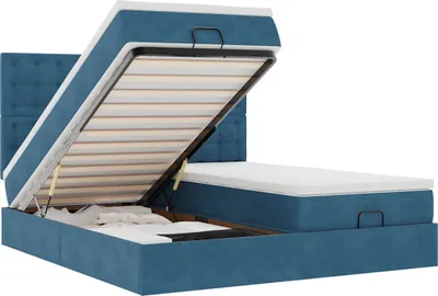 Produktbild von Ottoman-Bett mit Matratzen & LEDs Dunkelblau 160x200 cm Samt