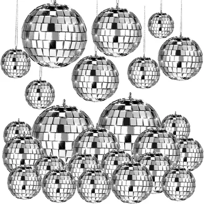20 Discokugeln aus Glas, verschiedene Größen, mit Schnur, Deko