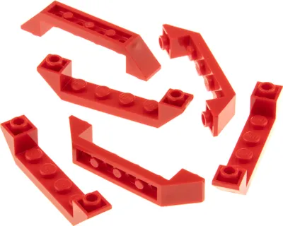 Produktbild von 6x Lego Dachstein 45° invertiert 1x6x1 rot Ausschnitt 1x4 doppelt schräg 52501