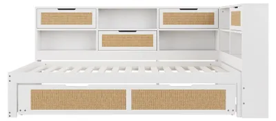 Imagen del producto de Sofá cama multifuncional de madera, con cama extraíble para niños (90 x 200 cm), espacio de almacenamiento y puerto de carga, color blanco