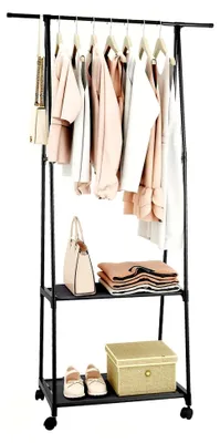 Produktbild von Kleiderständer 160×55×42 cm – Robuste Kleiderstange mit Stahlrahmen, Kleiderablage & Schuhregal | Garderobenständer für Schlafzimmer, Flur, Waschküche & Ankleidezimmer (Schwarz)