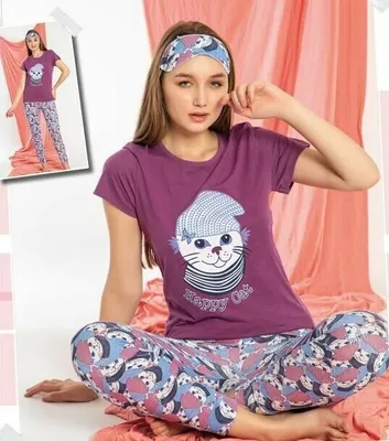 Produktbild von Damen Pyjama Schlafanzug Lila XL Kurz 3-Teiler Set mit Augenband S-82